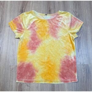 Free People Velvet Top Tie Dye Baby Tee Yellow Short‎ Sleeve S Boho Festival